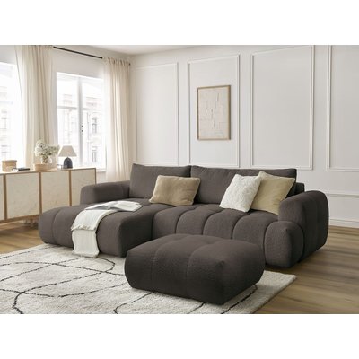 Canapé d'angle convertible 3 places en tissu bouclette avec pouf, FUJI BOBOCHIC