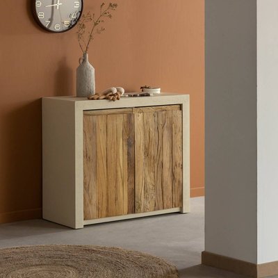 Petit buffet 2 portes effet béton et bois recyclé  DALVA MADE IN MEUBLES 