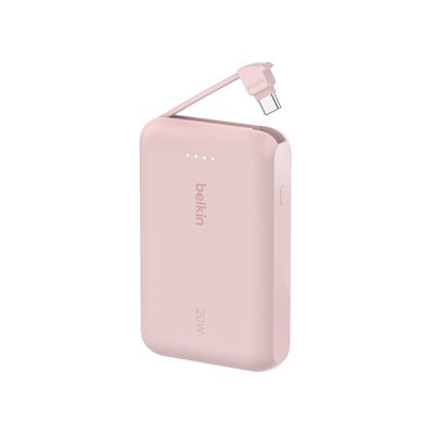 Batterie externe 10000 mAh avec cable USB-C intégre pink BELKIN