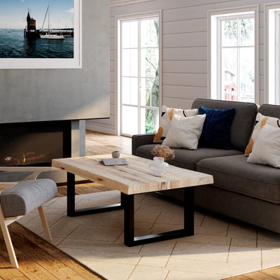 Table basse en bois de chêne blanc avec bords naturels PALERME PIER IMPORT