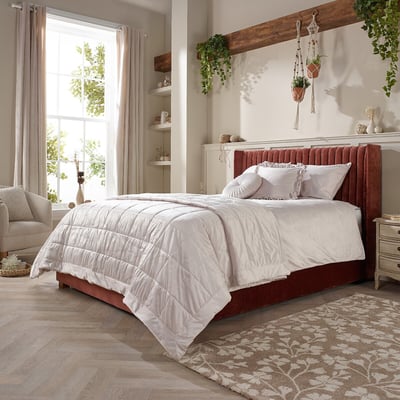 Soho Upholstered Wing Headboard Ottoman Storage Bed with vertical Lines CATHERINE LANSFIELD