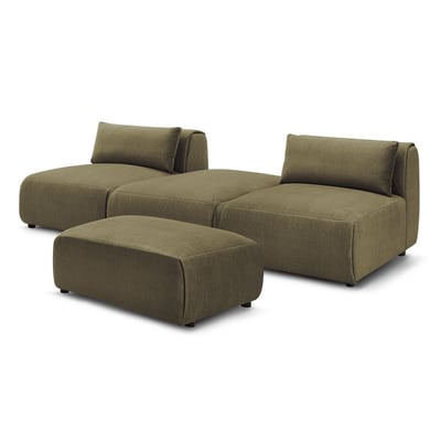 Canapé modulable 4 places en velours avec pouf, JEANNE BOBOCHIC