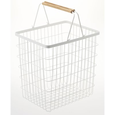 Panier à linge en acier et bois blanc Tosca Yamazaki YAMAZAKI