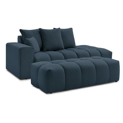 Canapé droit fixe 5 places en tissu chiné avec pouf, MONT-BLANC BOBOCHIC