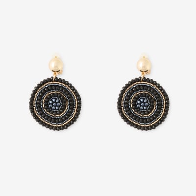 Boucles d'oreilles clips - disques en perles de rocaille noirs et dorés BALABOOSTE