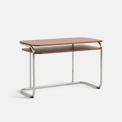 Bureau met dubbel bovenblad, walnootfineer en gepolijst staal, MARSSO LA REDOUTE INTERIEURS