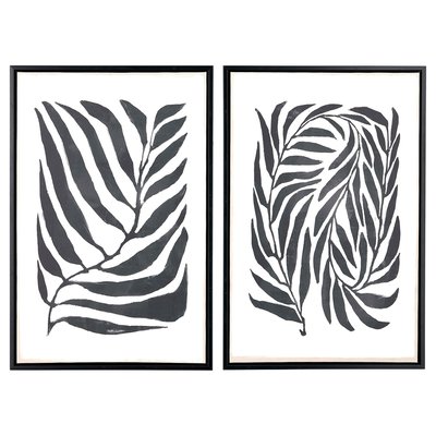 Set of 2 60 x 40cm Black Leaf Print Canvases with Black Frames SO'HOME