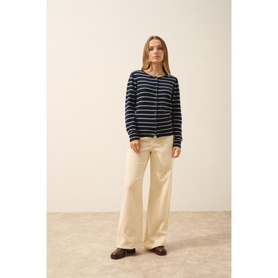 Cardigan Col Rond Bi-Color Navy + Ivoire Ophelia JUST CASHMERE