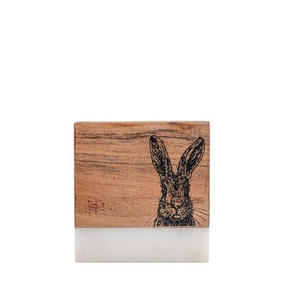 Set of 4 White Marble Coasters with Hare Print SO'HOME