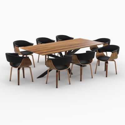 Table et chaises 8 personnes en cuir synthetique - PIADA MAISON PAVANE