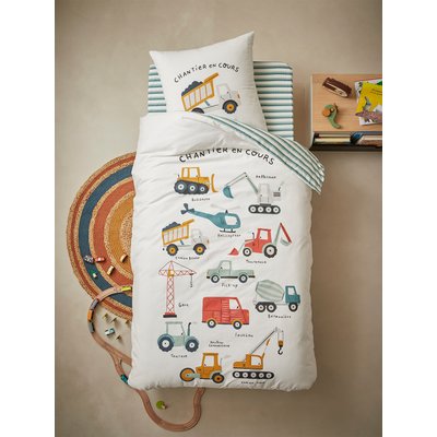 Parure housse de couette + taie d'oreiller enfant QUeL CHANTIER ! Oeko-Tex® VERTBAUDET
