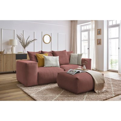 Canapé modulable 4 places en velours côtelé avec pouf, VOLTAIRE BOBOCHIC