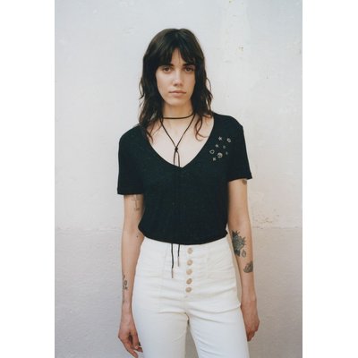 Studded V-Neck T-Shirt with Short Sleeves IKKS