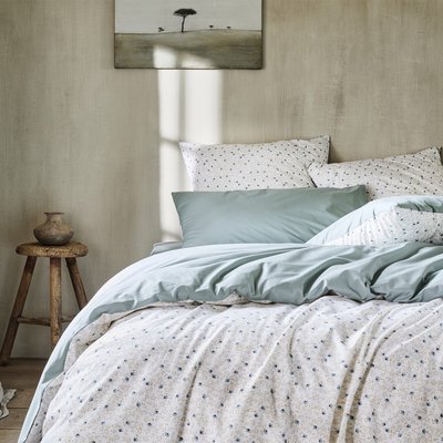 Housse de couette imprimée en percale de coton, Made in France, FLEURS DE LIN A DEMAIN