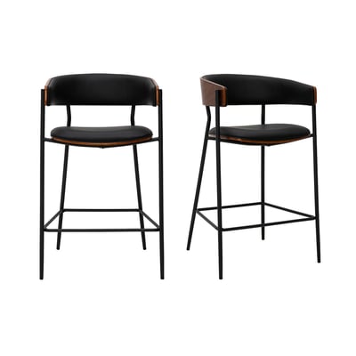 Tabourets de bar design noirs et bois foncé noyer H66.5 cm (lot de 2) DANTE MILIBOO