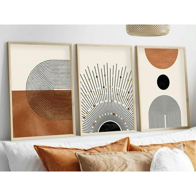 Tableau abstrait noir et brun – thème soleil (lot de 3) PIER IMPORT