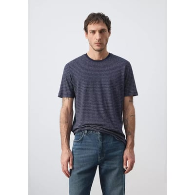 T-shirt en mélange de lin slim fit à rayures MANGO MAN