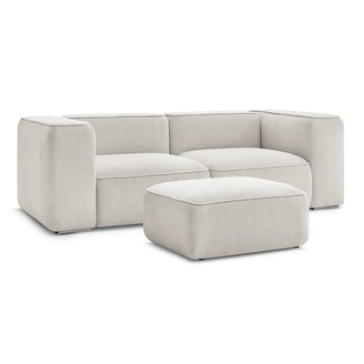 Canapé droit fixe 3 places en tissu texturé avec pouf, ZEPHYR BOBOCHIC