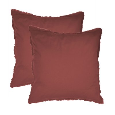 Set de 2 taies d’oreiller unies à franges, COTON LAVÉ MATT ET ROSE