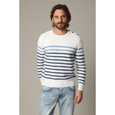 Pull en coton à manches longues avec rayures placées et bouton sur l'épaule CONWAY DEELUXE