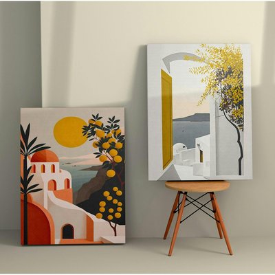 Tableau paysage méditerranéen – tons chauds (set de 2) PIER IMPORT