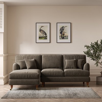 Emeline Velvet Corner Chaise Sofa with Antique Castor Legs (Left Facing) SO'HOME