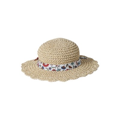 Chapeau en paille de papier avec ruban imprimé fleuri VERTBAUDET