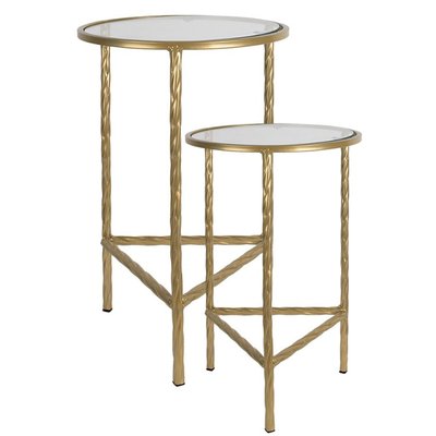 Set de 2 tables d'appoint rondes en métal doré et verre 35x35x55cm WADIGA