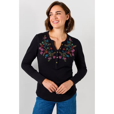 Haut Henley en Jersey à Perles Fleuries JOE BROWNS