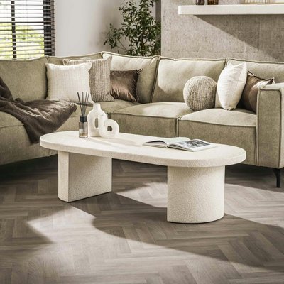 Table basse blanche ovale en marbre composite TAJ PIER IMPORT
