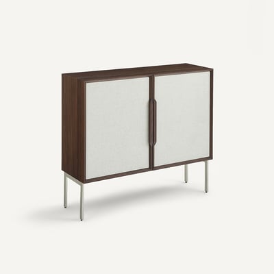 Bureau armoire bas en plaqué noyer et tissu texturé, OMID AM.PM
