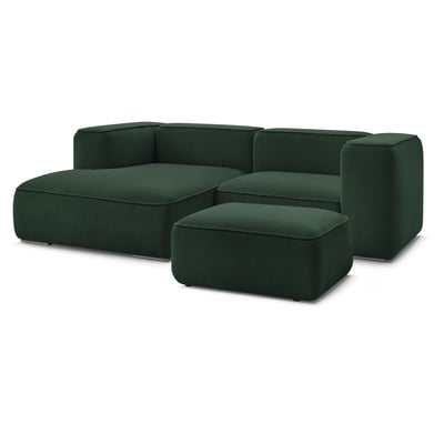 Canapé d'angle fixe 4 places en tissu texturé avec pouf, ZEPHYR BOBOCHIC