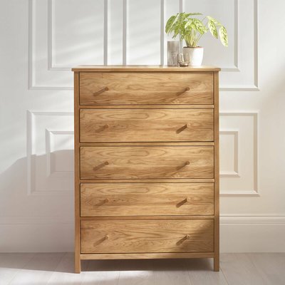 Coxhead 5 Drawer Wide Oak Chest SO'HOME