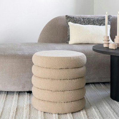 Pouf avec rangement, tissu bouclette beige BRUGES PIER IMPORT