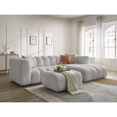 Canapé d'angle fixe 4 places en tissu bouclette avec pouf, TALIA BOBOCHIC