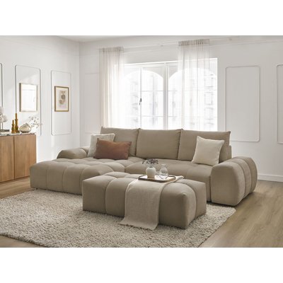Canapé d'angle convertible 4 places en tissu texturé avec pouf, EVEREST BOBOCHIC