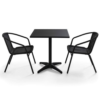 Table de terrasse rabattable carrée et 2 fauteuils aluminium et résine OVIALA