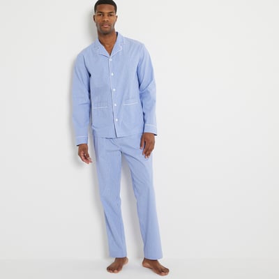 Pyjama Homme 2 Pièces En Coton - Manches Longues, Pantalon à Cordon, Idéal Hiver Et Maison