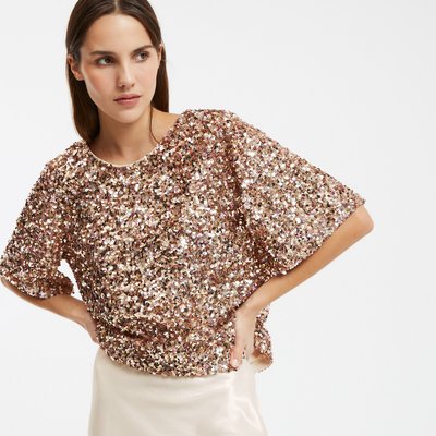 Top met lovertjes, ronde hals en korte mouwen LA REDOUTE COLLECTIONS