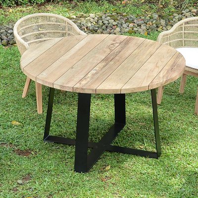 Table métal et teck recyclé D 130 cmsay GECKO JARDIN