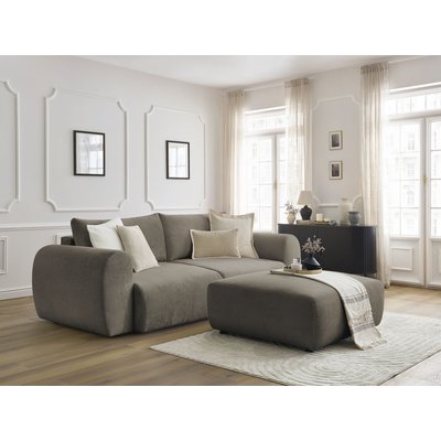 Canapé droit convertible 4 places en tissu lisse avec pouf, LUCIEN BOBOCHIC