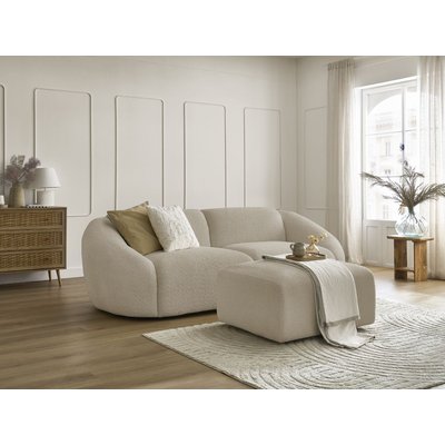 Canapé droit fixe 4 places en tissu bouclette avec pouf, TINA BOBOCHIC
