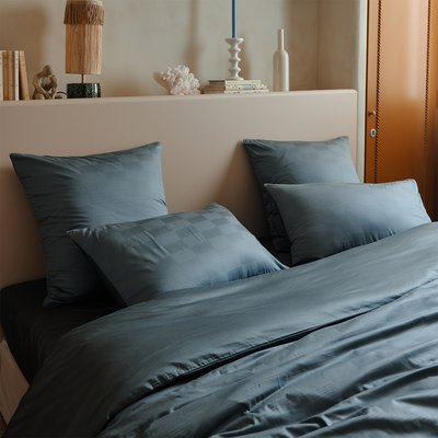 Housse de couette en satin de coton bleu, DAMIER OLIVIER DESFORGES