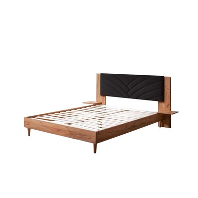Lit en MDF Tissu avec pieds en bois, TRIOMPHE BOBOCHIC