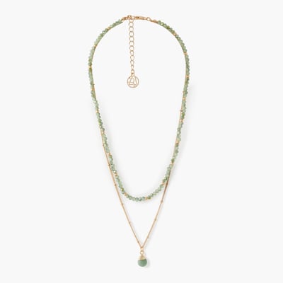 Collier 2 rangs chaîne et pierres avec pendentif BALABOOSTE