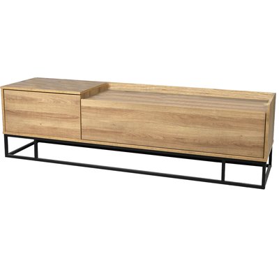 Meuble de télévision bois et métal noir 1 tiroir et 1 porte 160x40x45cm WADIGA