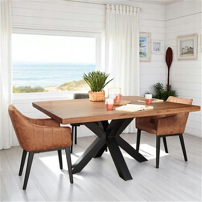 Table à manger carrée en bois massif pied central croisé 150 cm OKA PIER IMPORT