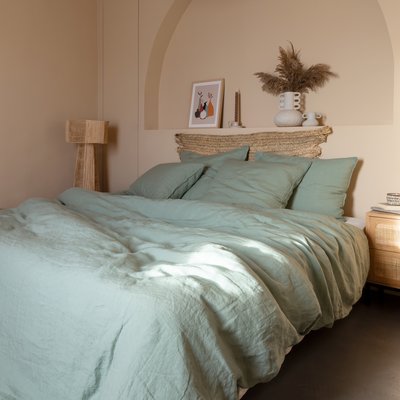 Housse de couette lin et coton lavé SONGE CARRE BLANC