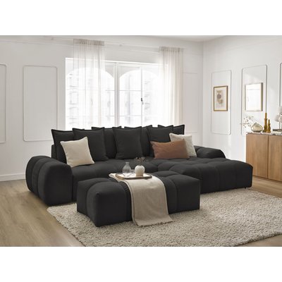 Canapé d'angle convertible 4 places en tissu texturé avec pouf, EVEREST BOBOCHIC