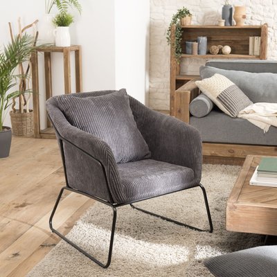 Fauteuil gris anthracite en velours côtelé TIM PIER IMPORT